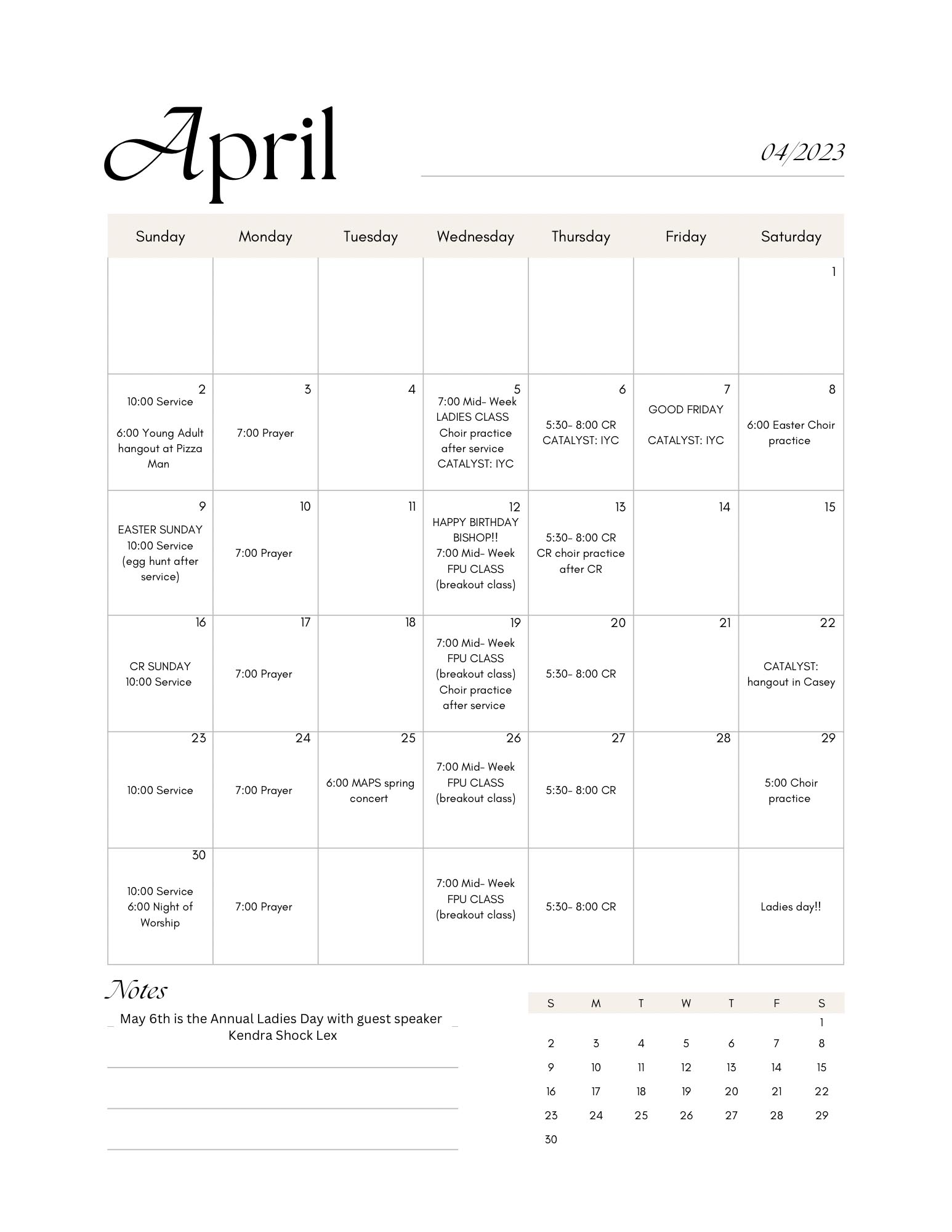 Calendar - Christ Tabernacle